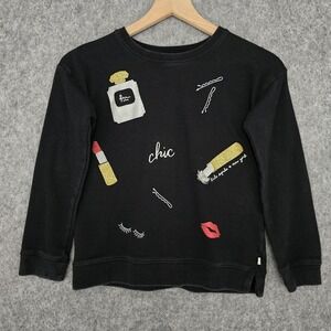 Kate Spade Sweatshirt Girls 10 Black Fleece Chic Graphic Glitter Beauty Fun
